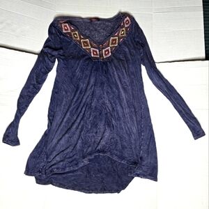 T Party Embroidered Blue Women's Top